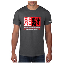 Load image into Gallery viewer, HEROIC Motorcycle Road Racing Heather Grey Red Rider TShirt