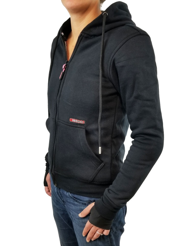 RED PROTECTIVE ARMORED HOODIE WITH DUPONT™ KEVLAR FIBERS - WOMEN'S