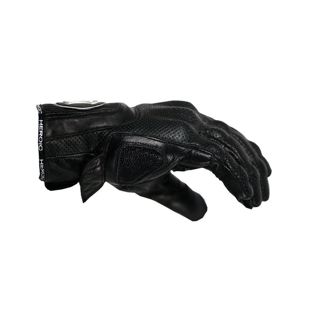Black Leather Knuckle Protection Motorbike Motorcycle Short Gloves